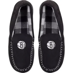 Men's FOCO Brooklyn Nets Team Logo Flannel Moccasin Slippers -Dockers shop 5632276 ALT