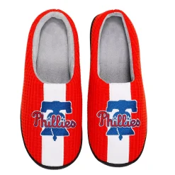 Men's FOCO Red Philadelphia Phillies Team Stripe Memory Foam Slide Slippers -Dockers shop 6080026 ALT